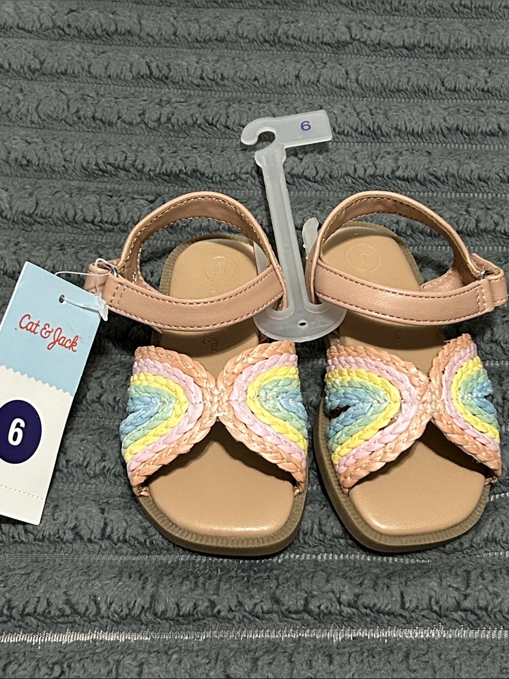 New* Cat & Jack Pink Braided Pastel Rainbow Girls' Sandals Sz 6